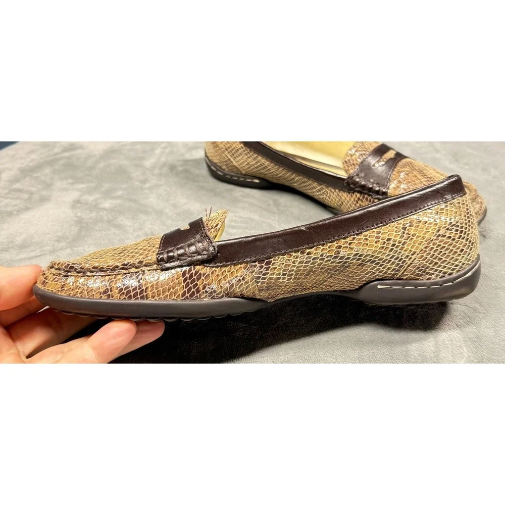 Anne Klein iFlex Loafers Womens 8.5 Brown Snake Print Penny Comfort Flats